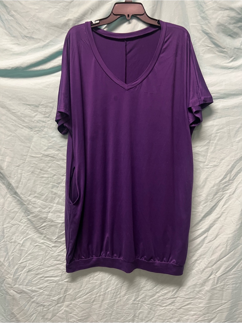 SHEIN V-Neck Short Sleeve Tunic in Purple Tshirt dress  1x women